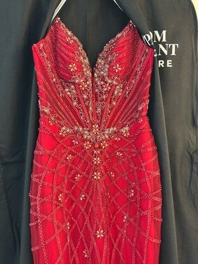 Elegant Red Beaded Prom Dress
